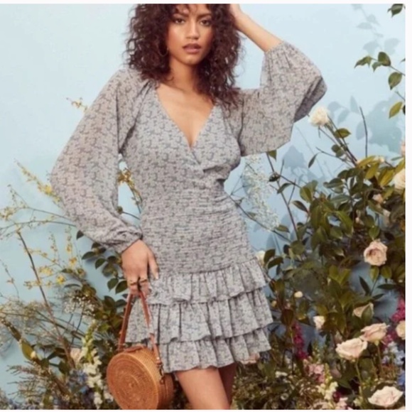 ASTR Blue Floral Tiered Ruffles Lagenlook Mini Dress XS - Picture 2 of 11